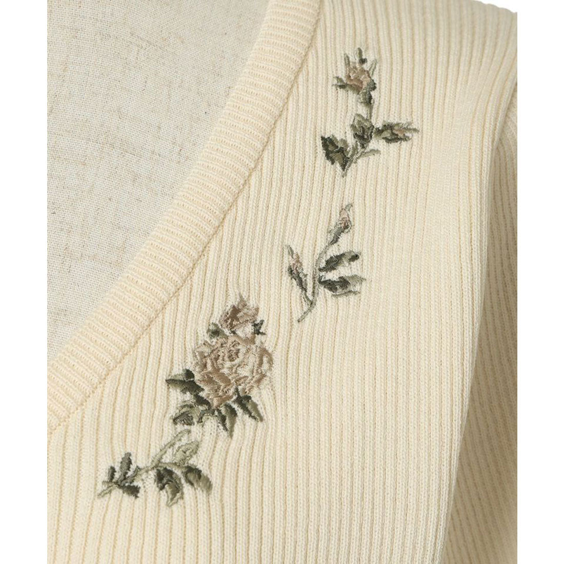 アンアナザーアンジェラス an another angelus 【洗える】ローズ刺繍リブニットカーディガン （OFF WHITE） OFF WHITE