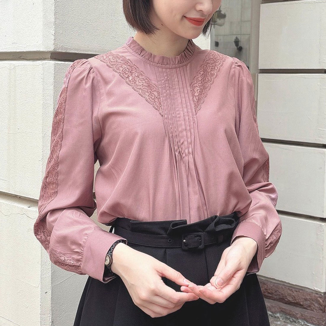 アンアナザーアンジェラス an another angelus 【洗える】フロントピンタックレース使いブラウス （MAUVE） MAUVE