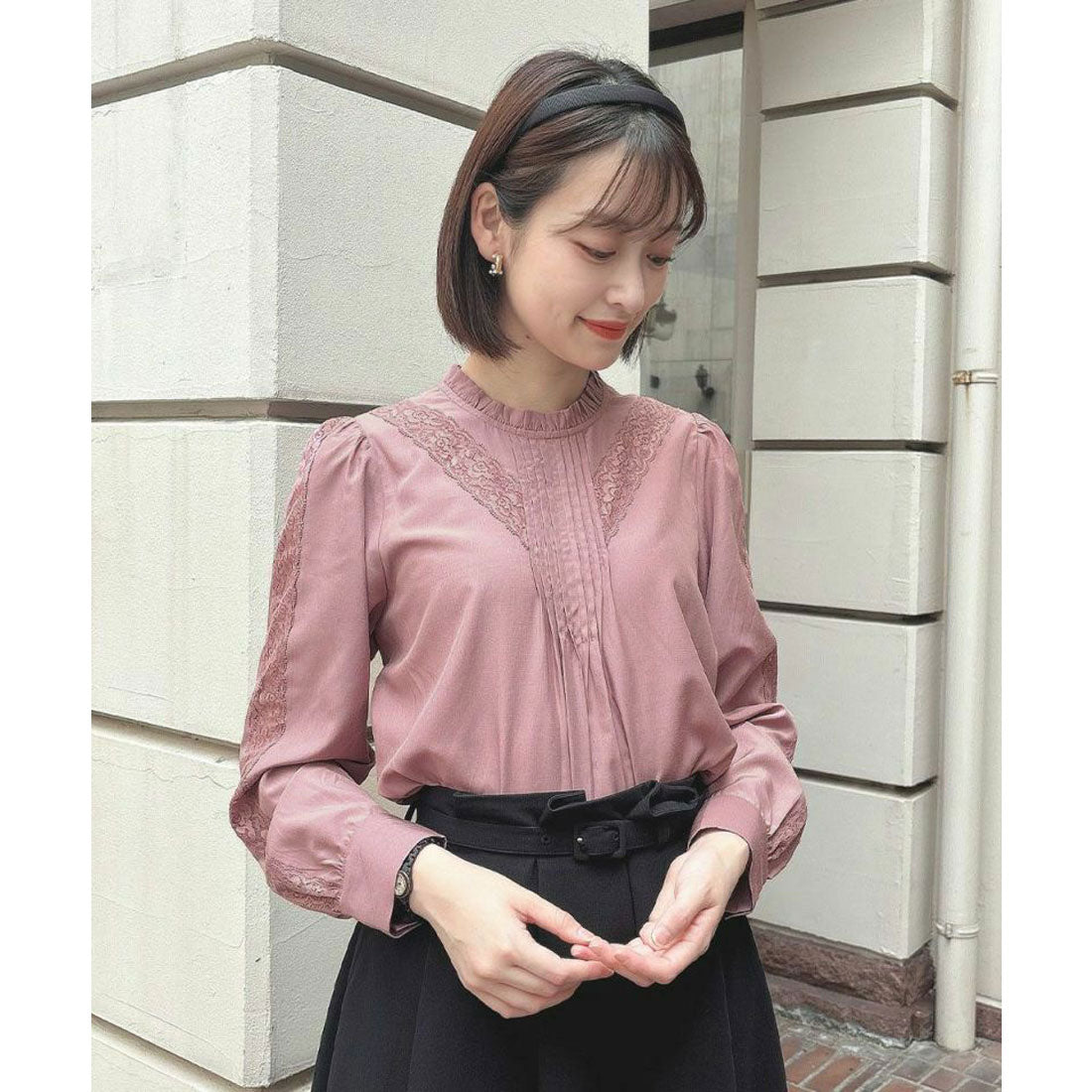 アンアナザーアンジェラス an another angelus 【洗える】フロントピンタックレース使いブラウス （MAUVE） MAUVE