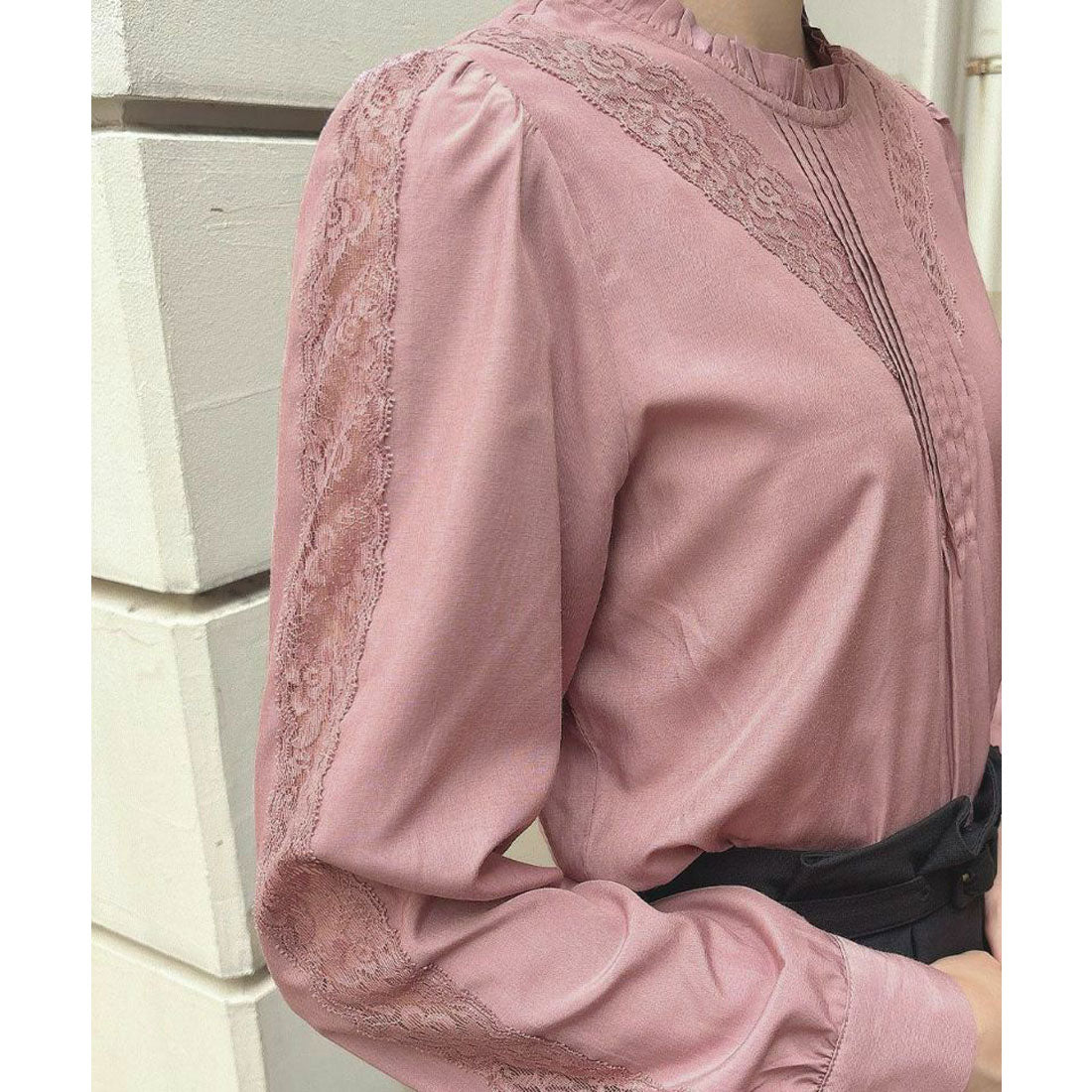 アンアナザーアンジェラス an another angelus 【洗える】フロントピンタックレース使いブラウス （MAUVE） MAUVE