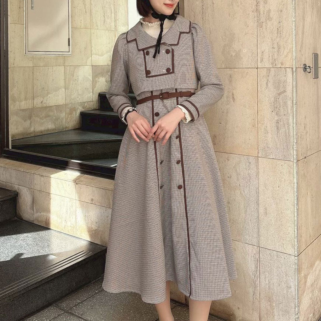 アンアナザーアンジェラス an another angelus 配色使いミニ千鳥ショートジャケットセットアップ （BEIGE×BR） BEIGE×BR