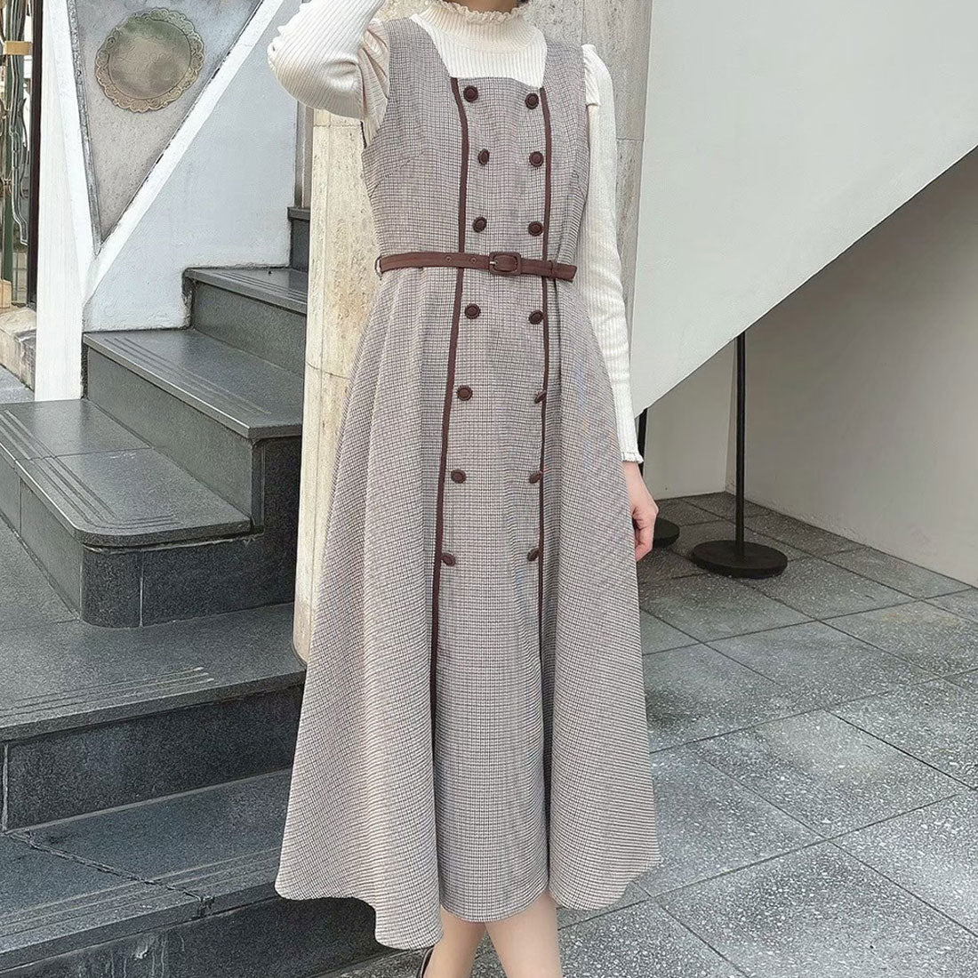アンアナザーアンジェラス an another angelus 配色使いミニ千鳥ショートジャケットセットアップ （BEIGE×BR） BEIGE×BR