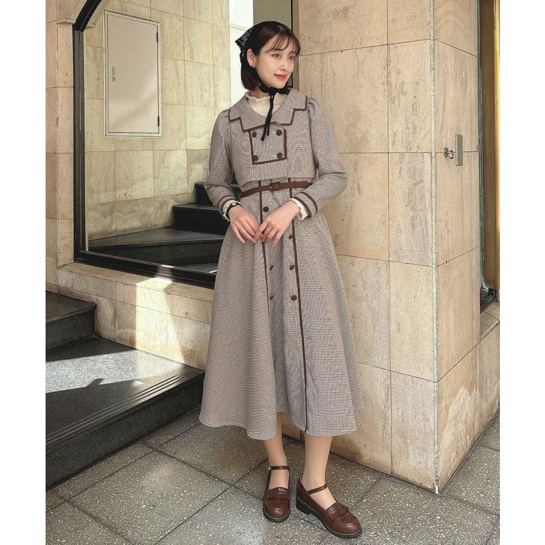 アンアナザーアンジェラス an another angelus 配色使いミニ千鳥ショートジャケットセットアップ （BEIGE×BR） BEIGE×BR
