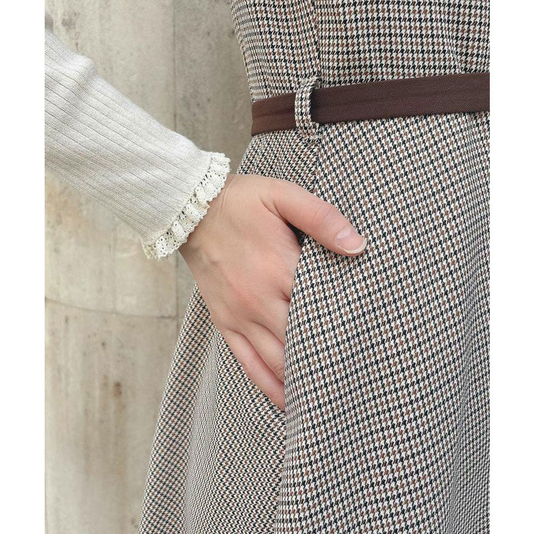 アンアナザーアンジェラス an another angelus 配色使いミニ千鳥ショートジャケットセットアップ （BEIGE×BR） BEIGE×BR