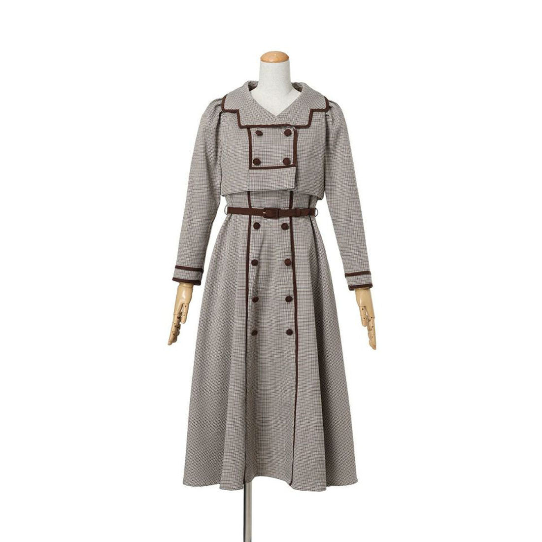 アンアナザーアンジェラス an another angelus 配色使いミニ千鳥ショートジャケットセットアップ （BEIGE×BR） BEIGE×BR