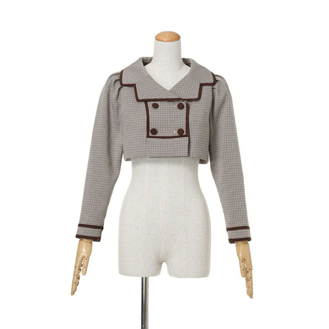 アンアナザーアンジェラス an another angelus 配色使いミニ千鳥ショートジャケットセットアップ （BEIGE×BR） BEIGE×BR