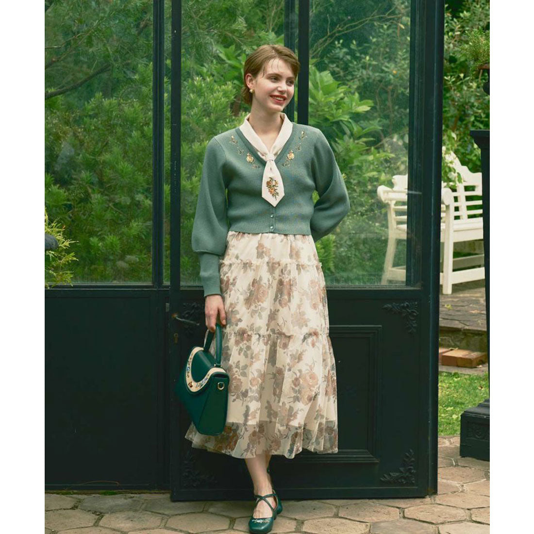 アンアナザーアンジェラス an another angelus 【洗える/セットアップ可能】ローズ刺繍ショールカラーネクタイブラウス （L/BEIGE） L/BEIGE