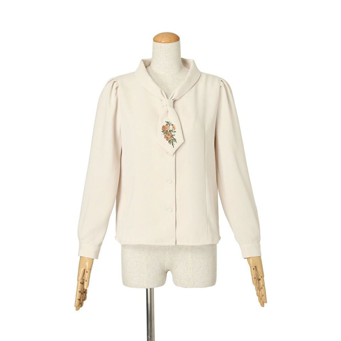 アンアナザーアンジェラス an another angelus 【洗える/セットアップ可能】ローズ刺繍ショールカラーネクタイブラウス （L/BEIGE） L/BEIGE