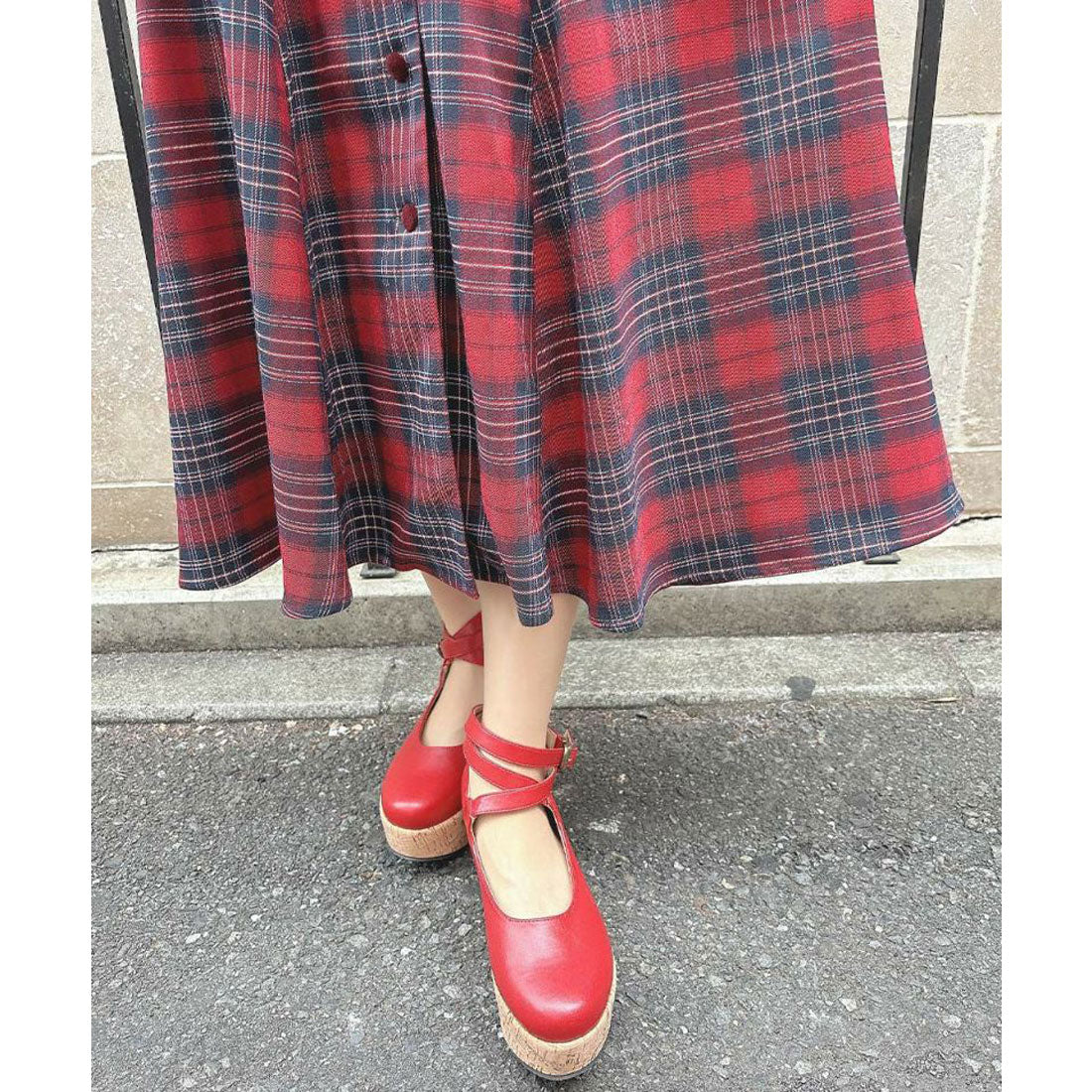 アンアナザーアンジェラス an another angelus 【洗える】別珍ラペルペプラムチェックワンピース （BOR×NAVY） BOR×NAVY