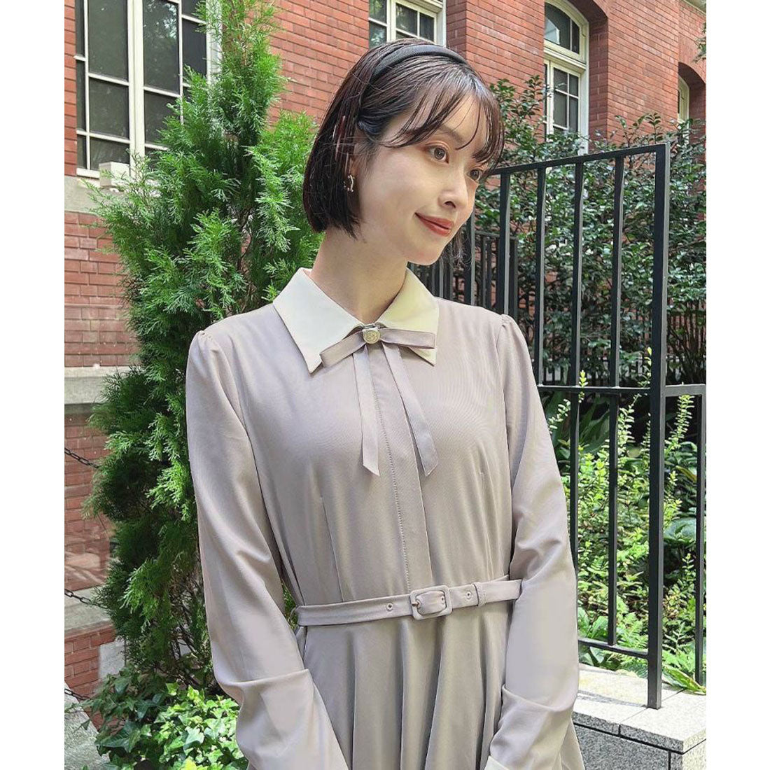 アンアナザーアンジェラス an another angelus 【洗える】リボンタイ付きクレリックサーキュラーワンピース （L/GRAY） L/GRAY