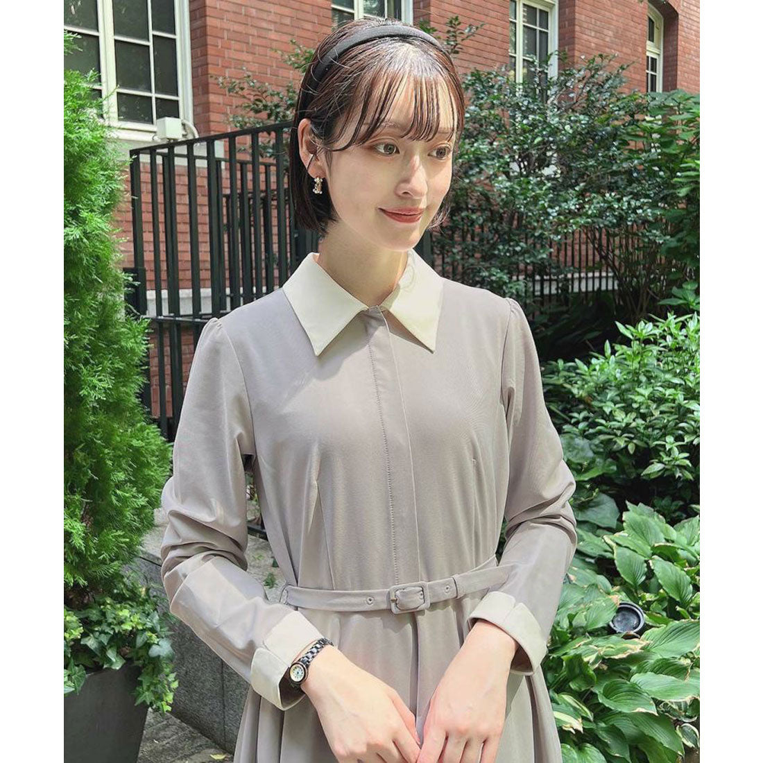 アンアナザーアンジェラス an another angelus 【洗える】リボンタイ付きクレリックサーキュラーワンピース （L/GRAY） L/GRAY