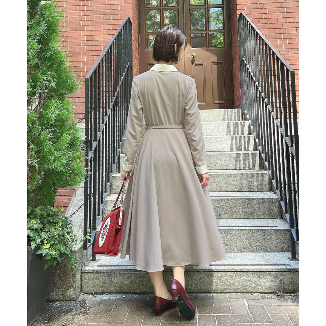 アンアナザーアンジェラス an another angelus 【洗える】リボンタイ付きクレリックサーキュラーワンピース （L/GRAY） L/GRAY