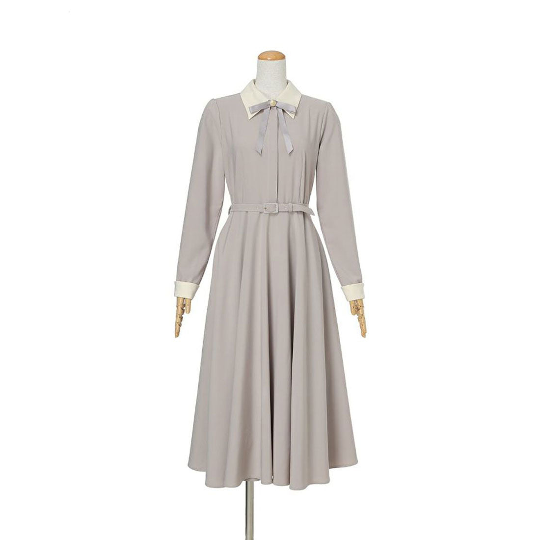 アンアナザーアンジェラス an another angelus 【洗える】リボンタイ付きクレリックサーキュラーワンピース （L/GRAY） L/GRAY