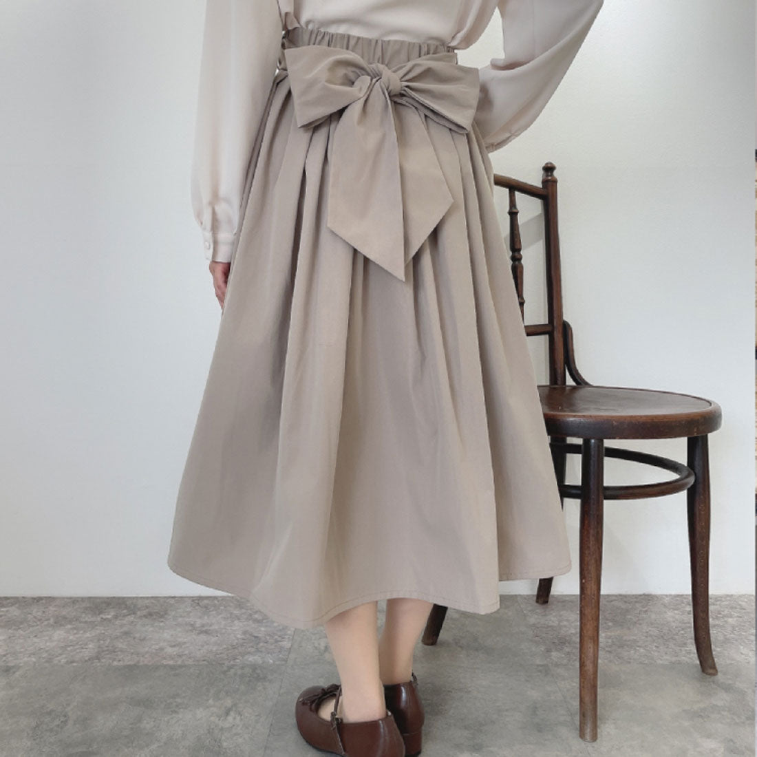 アンアナザーアンジェラス an another angelus 【洗える・撥水加工】リボンベルト撥水ギャザースカート （BEIGE） BEIGE