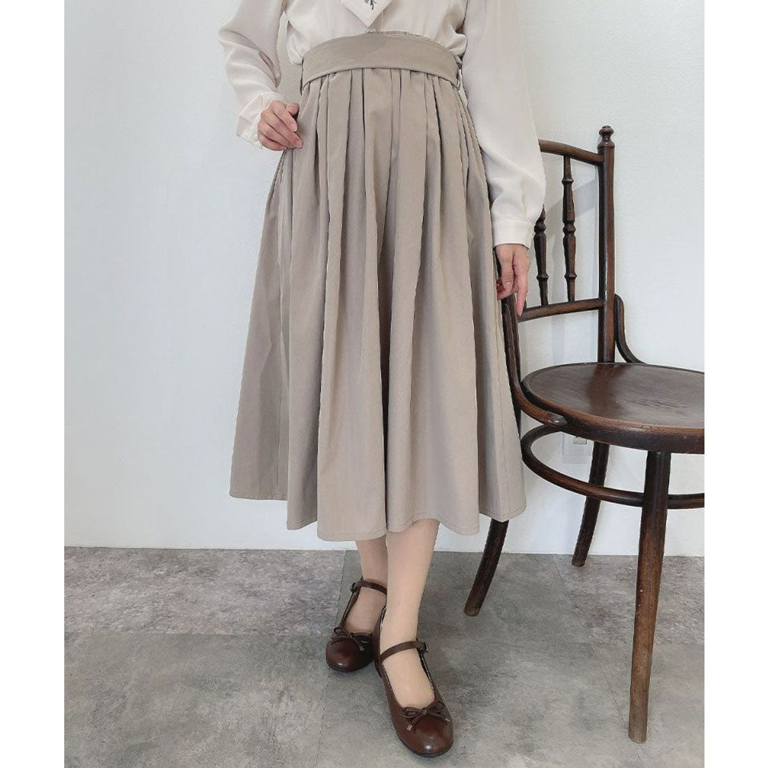 アンアナザーアンジェラス an another angelus 【洗える・撥水加工】リボンベルト撥水ギャザースカート （BEIGE） BEIGE