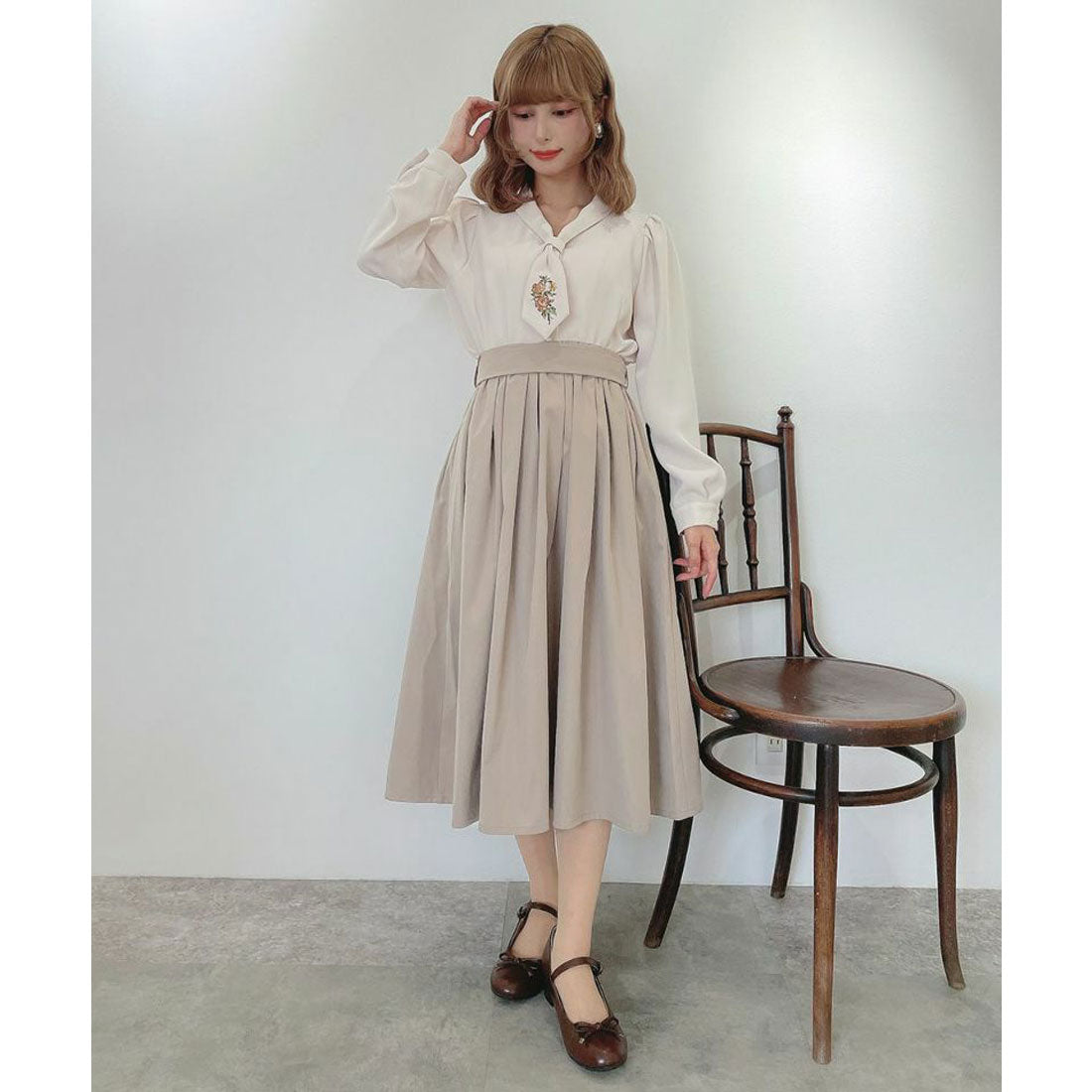 アンアナザーアンジェラス an another angelus 【洗える・撥水加工】リボンベルト撥水ギャザースカート （BEIGE） BEIGE