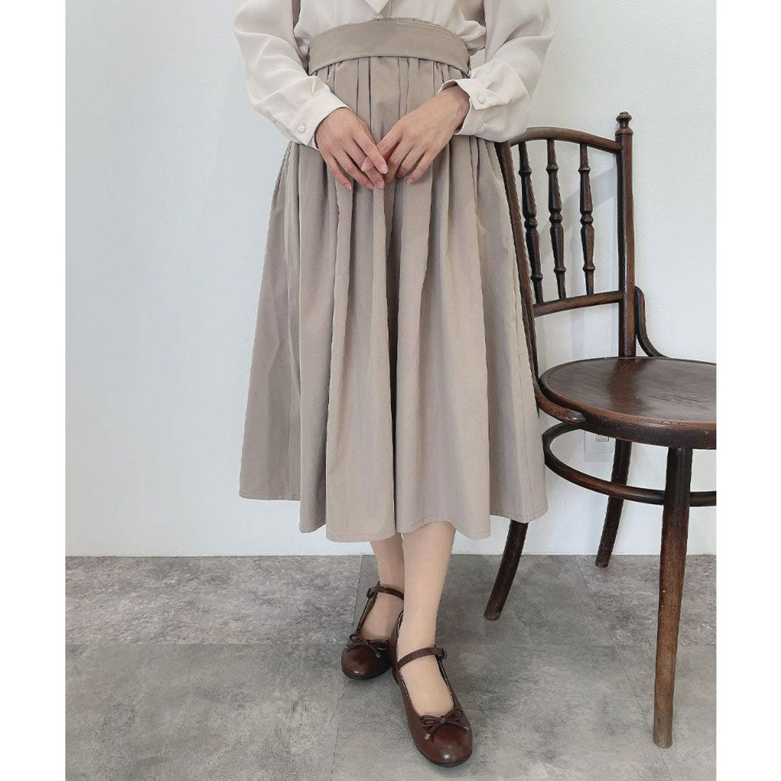 アンアナザーアンジェラス an another angelus 【洗える・撥水加工】リボンベルト撥水ギャザースカート （BEIGE） BEIGE