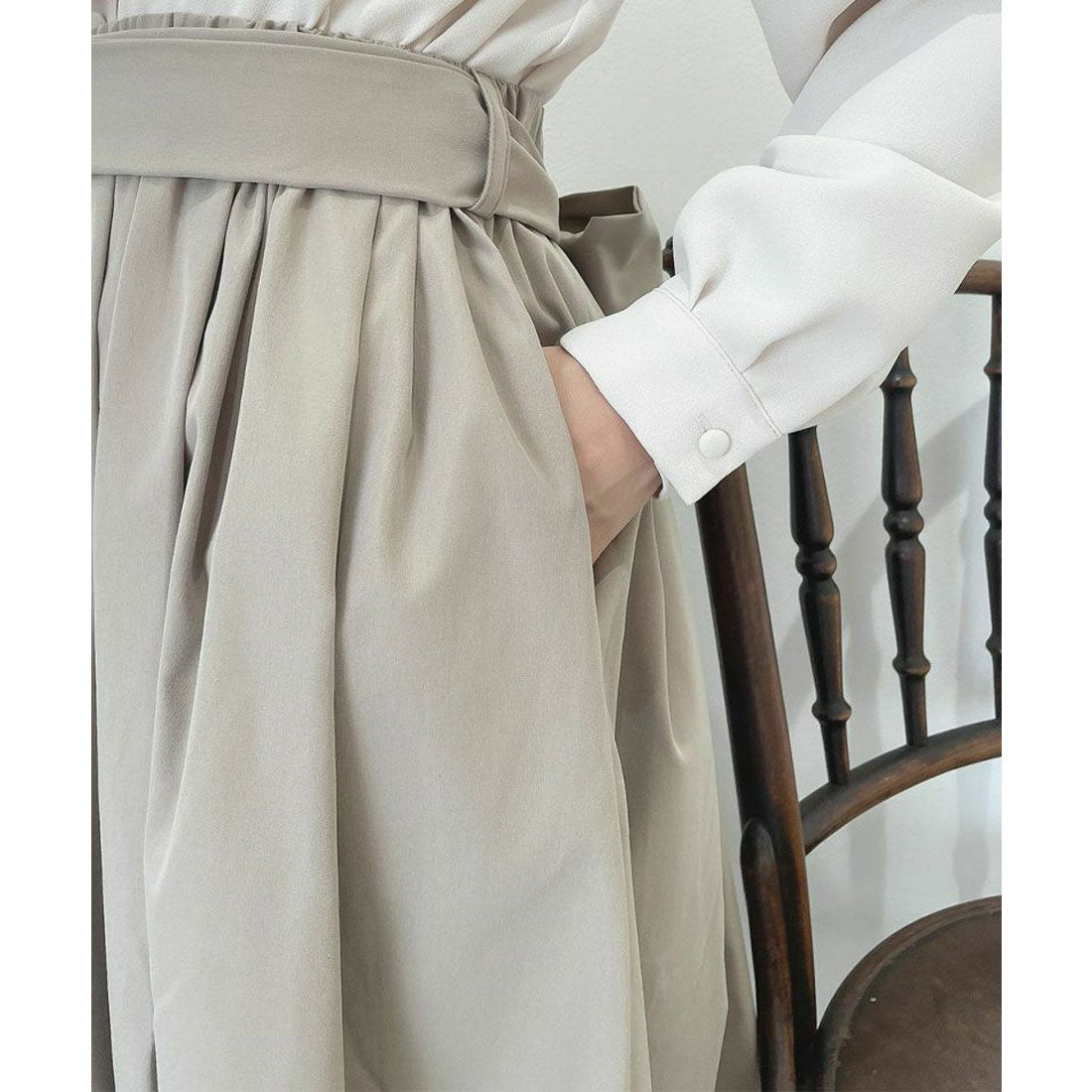 アンアナザーアンジェラス an another angelus 【洗える・撥水加工】リボンベルト撥水ギャザースカート （BEIGE） BEIGE