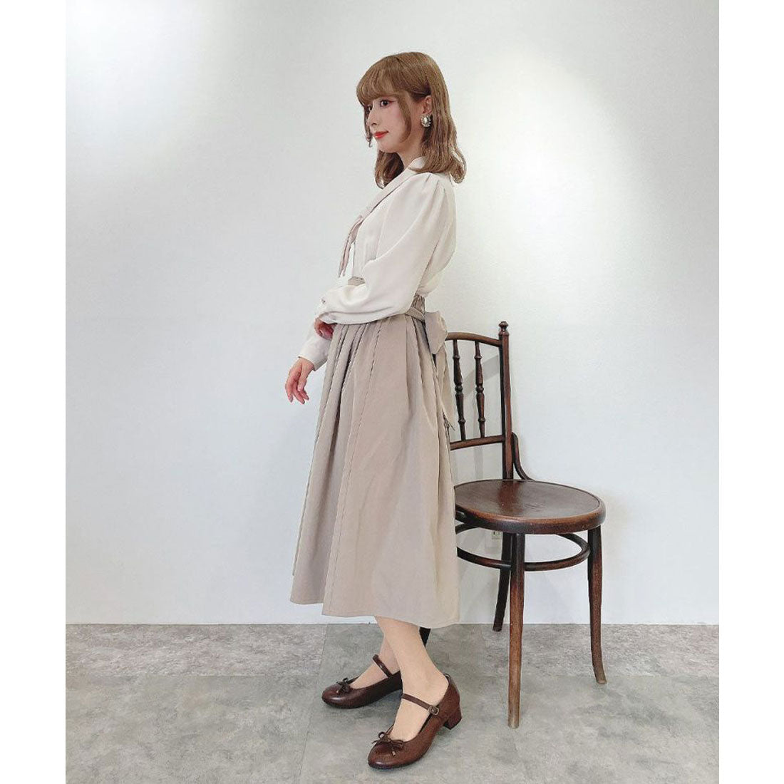 アンアナザーアンジェラス an another angelus 【洗える・撥水加工】リボンベルト撥水ギャザースカート （BEIGE） BEIGE