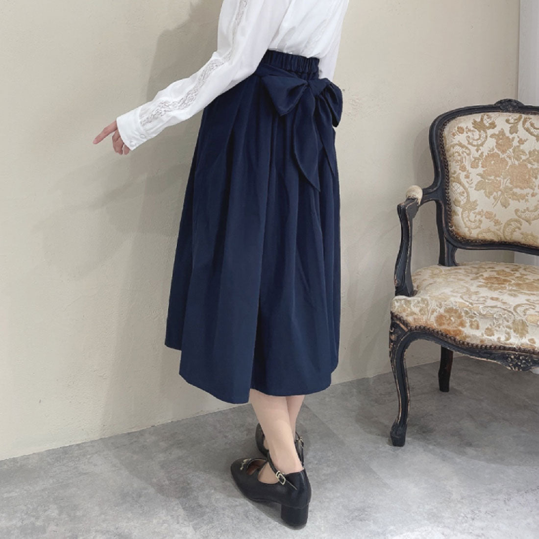 アンアナザーアンジェラス an another angelus 【洗える・撥水加工】リボンベルト撥水ギャザースカート （NAVY） NAVY