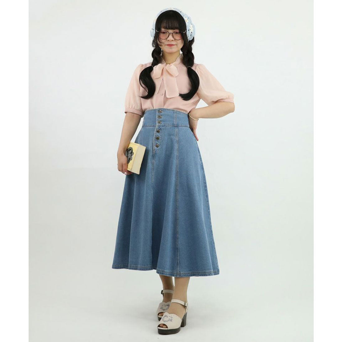 An Another Angelus Front Button Denim Flared Skirt