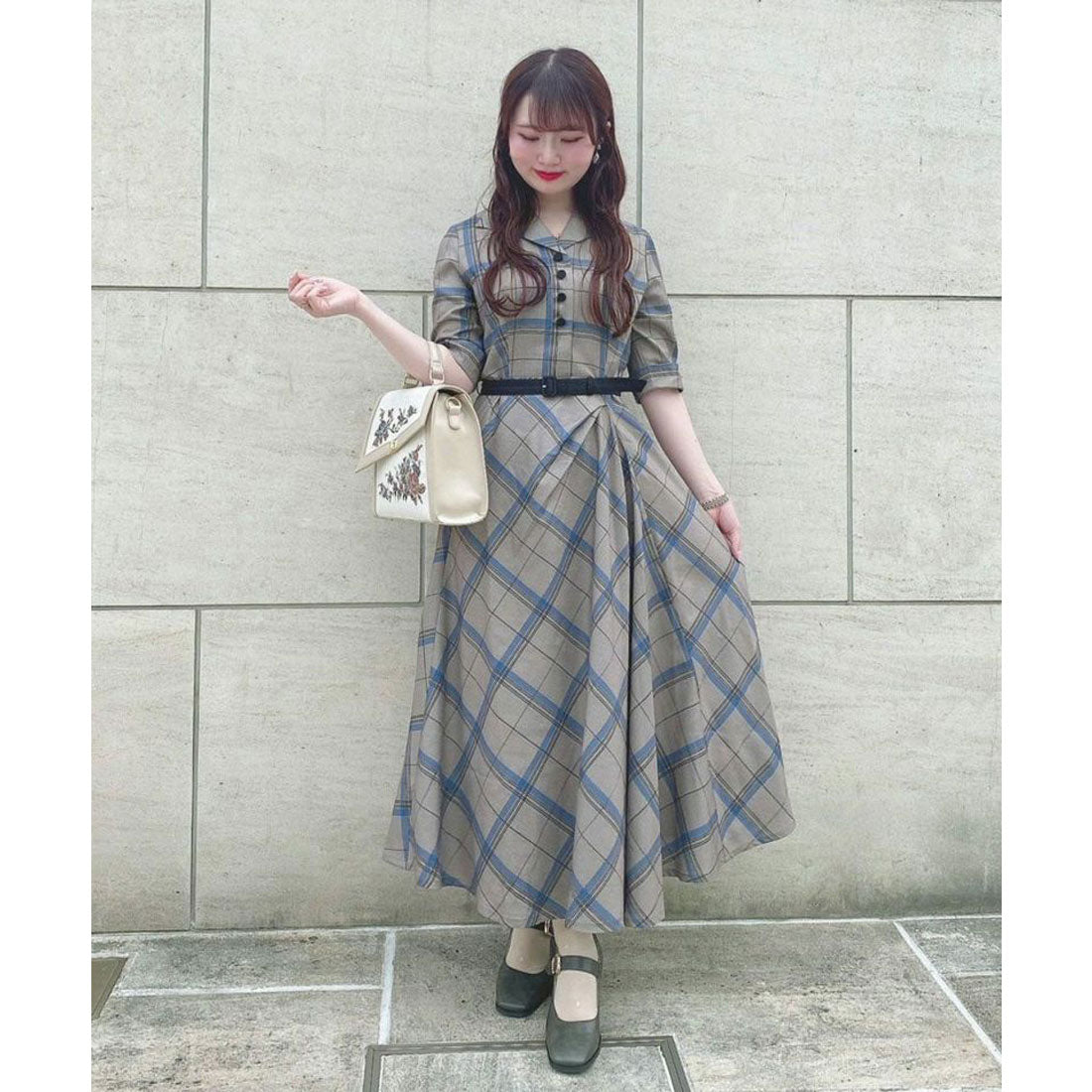 アンアナザーアンジェラス an another angelus チェックドレープワンピース(Fi.n.t) （BEIGE×BL） BEIGE×BL