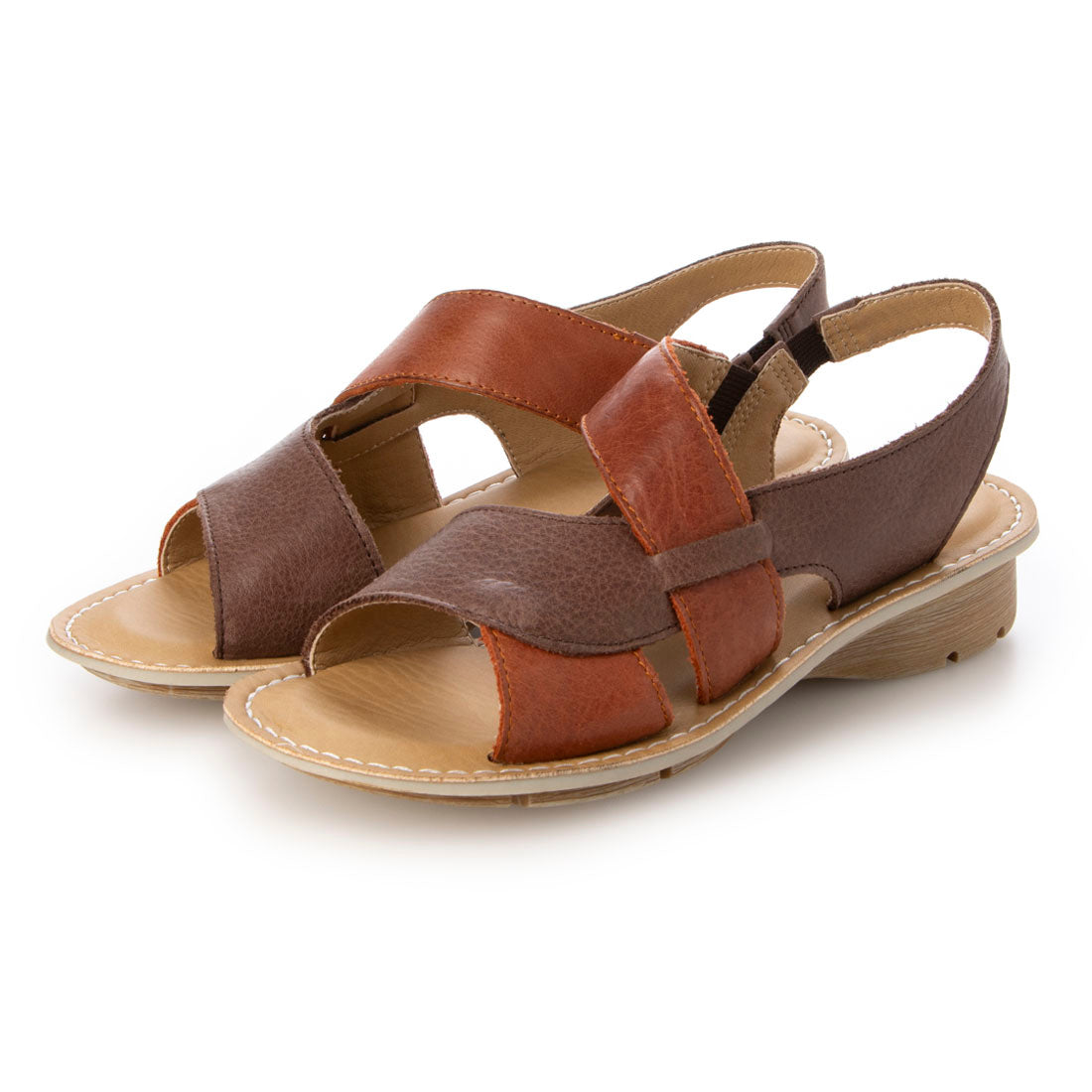 アンナマリア ANNA MALIA 【本革】アンティークレザー カラーコンビ サンダル ウエッジ （Dブラウンコンビ） Dブラウンコンビ