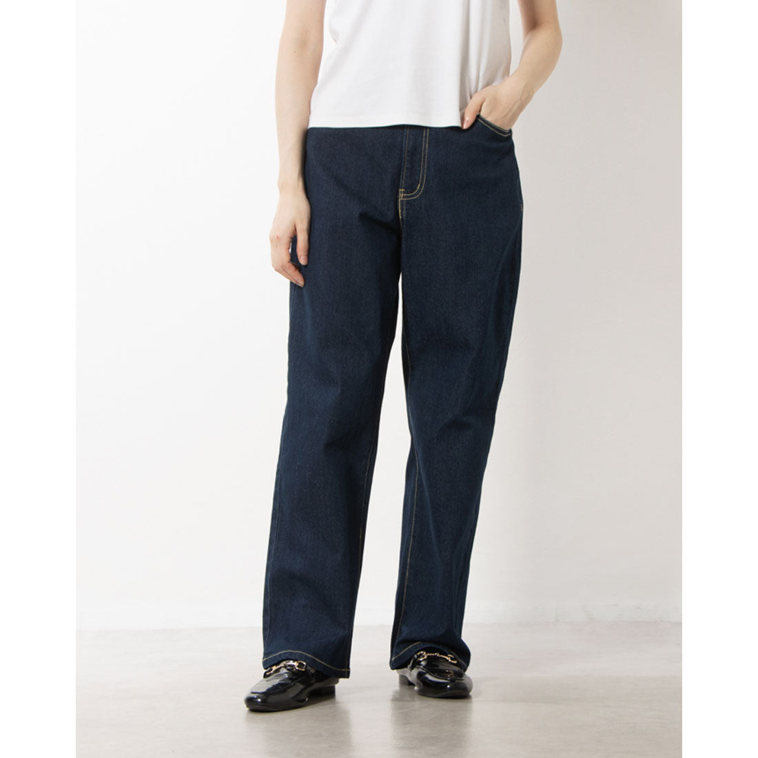 エー・エヌ・エル A.N.L ストレッチデニムストレートパンツ,ダークネイビー