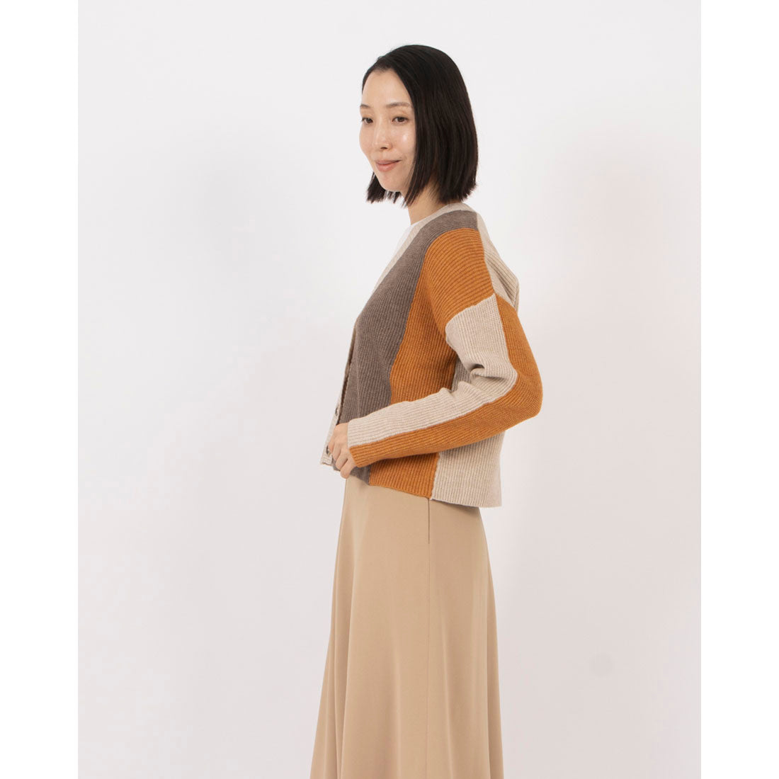 アンナニコラ Anna Nicola 配色切り替えニットカーディガン