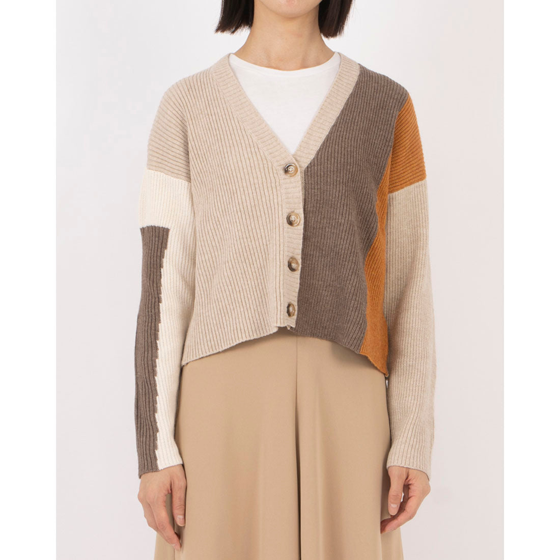 アンナニコラ Anna Nicola 配色切り替えニットカーディガン