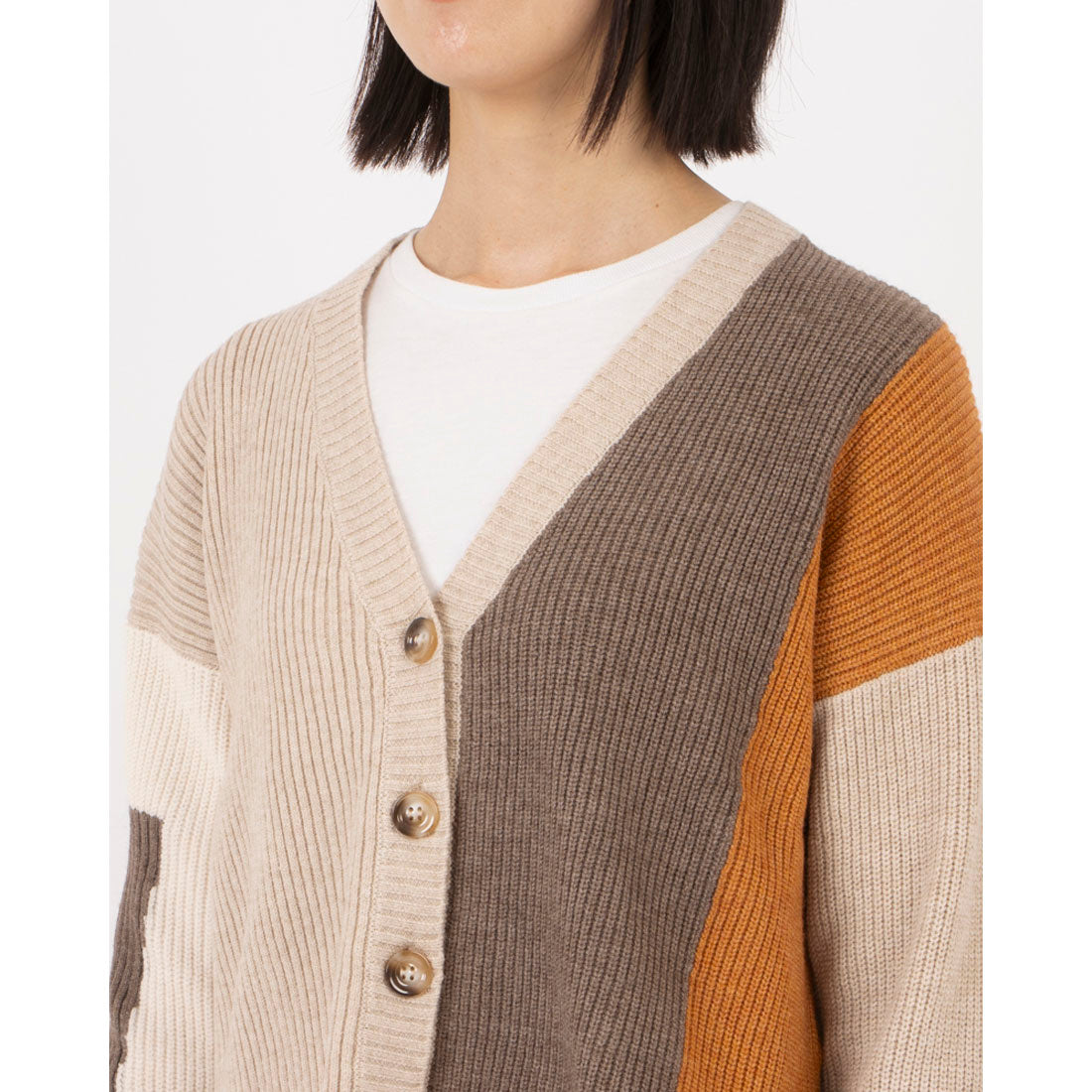 アンナニコラ Anna Nicola 配色切り替えニットカーディガン