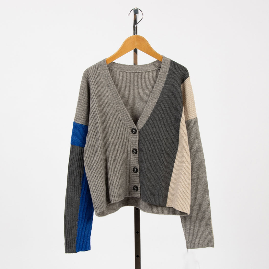 アンナニコラ Anna Nicola 配色切り替えニットカーディガン,グレー