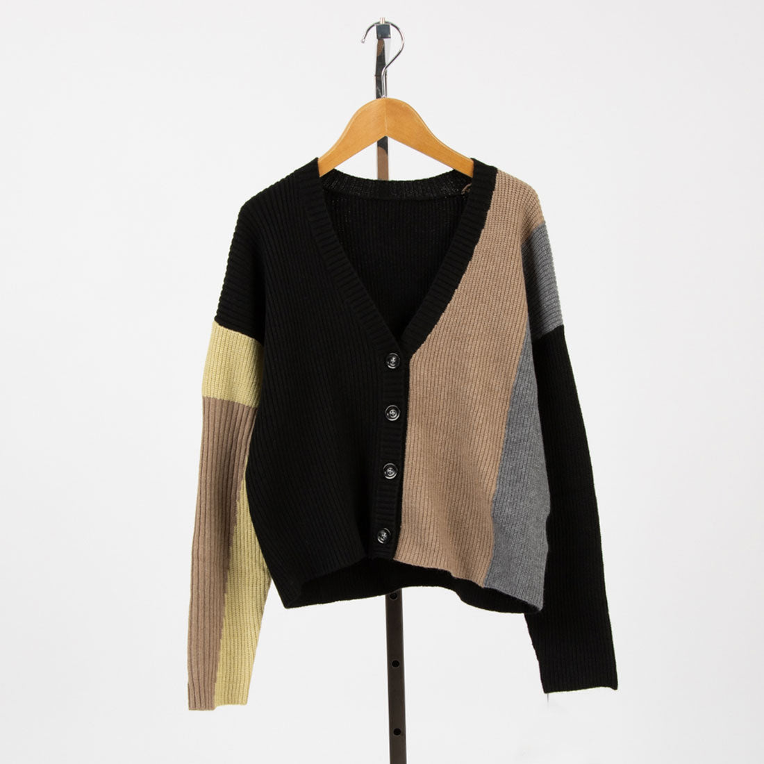 アンナニコラ Anna Nicola 配色切り替えニットカーディガン,ブラック