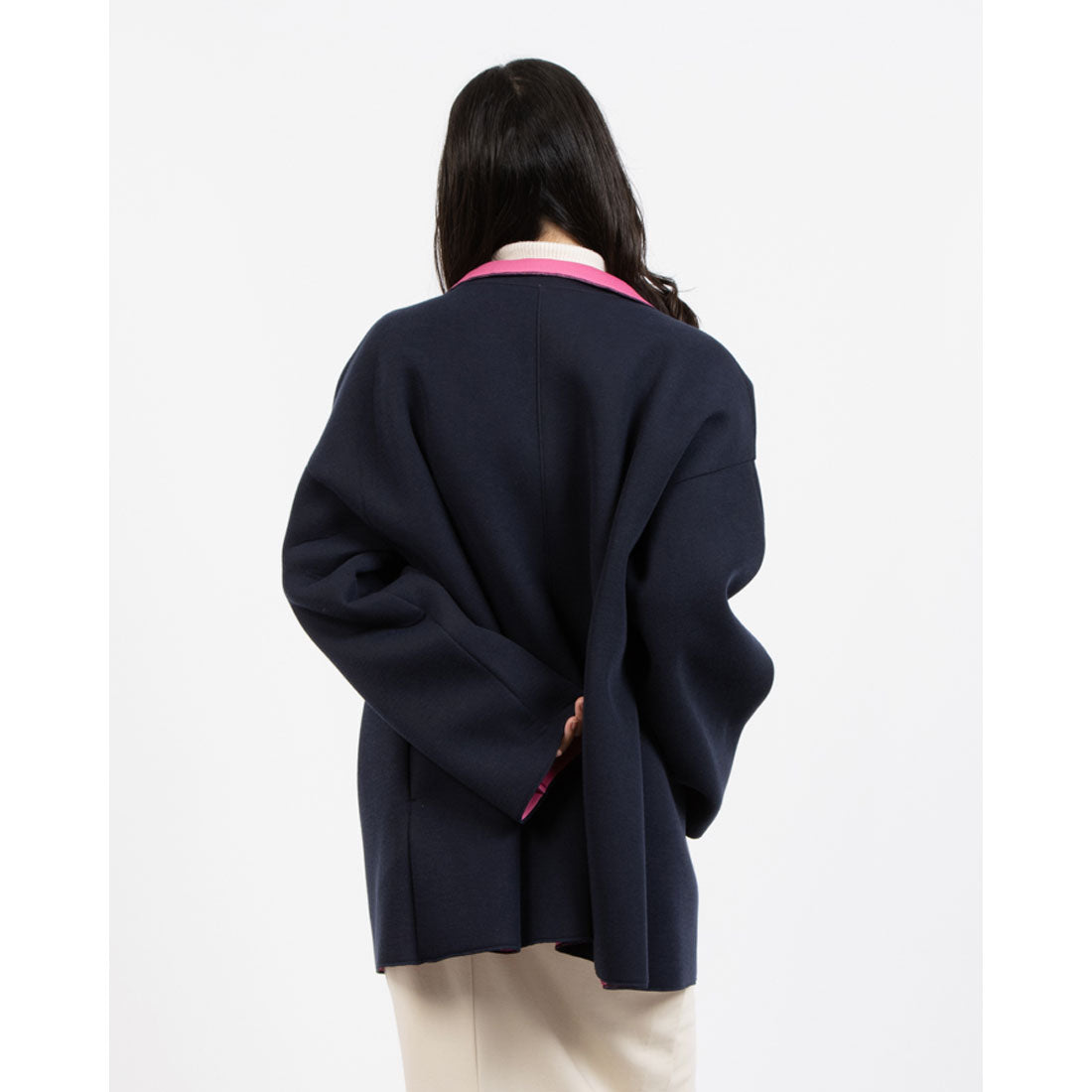 アンナニコラ Anna Nicola ビビッドカラー配色コート （ネイビー） ネイビー