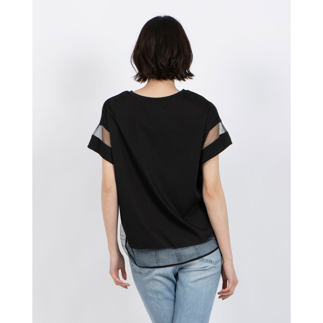 アンナニコラ Anna Nicola シアー切り替え箔ロゴ半袖Tシャツ （ブラック） ブラック