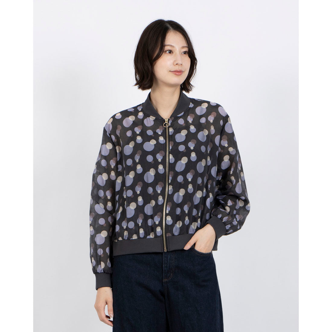 アンナニコラ Anna Nicola ランダムドットシアーブルゾン （ブラック） ブラック