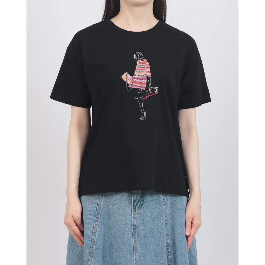 アンナニコラ Anna Nicola モデルモチーフ半袖Tシャツ （ブラック） ブラック