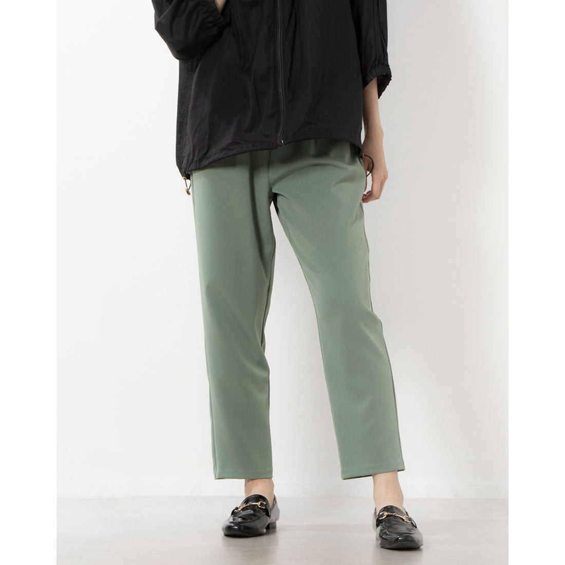 アンナニコラ Anna Nicola 楽チンテーパードパンツ,グリーン