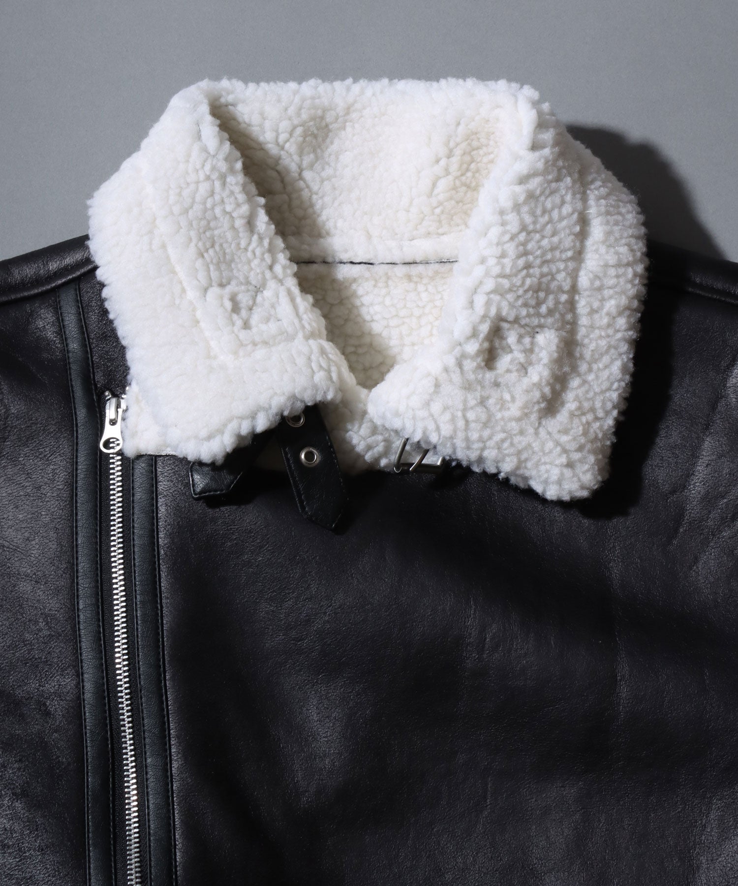 アンパス ANPAS shearling biker jacket/ フェイクムートン 裏ボア ダブルライダース ジャケット メンズ レディース アウター （ブラック系その他） ブラック系その他
