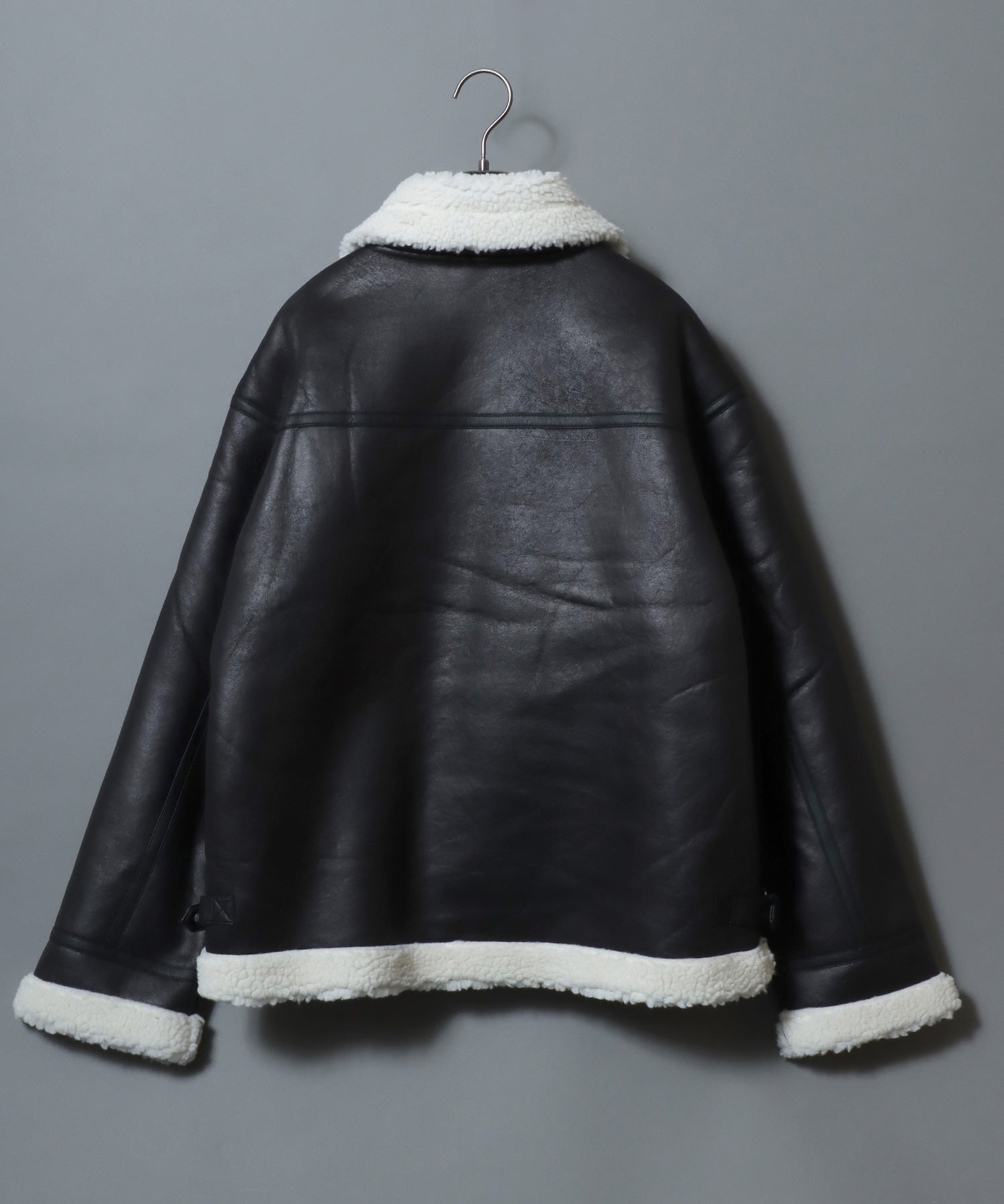 アンパス ANPAS shearling biker jacket/ フェイクムートン 裏ボア ダブルライダース ジャケット メンズ レディース アウター （ブラック系その他） ブラック系その他