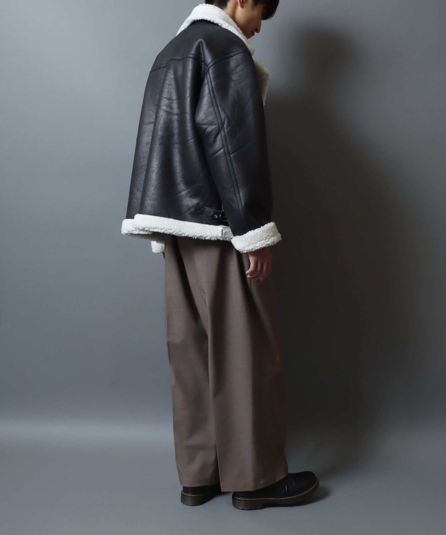 アンパス ANPAS shearling biker jacket/ フェイクムートン 裏ボア ダブルライダース ジャケット メンズ レディース アウター （ブラック系その他） ブラック系その他
