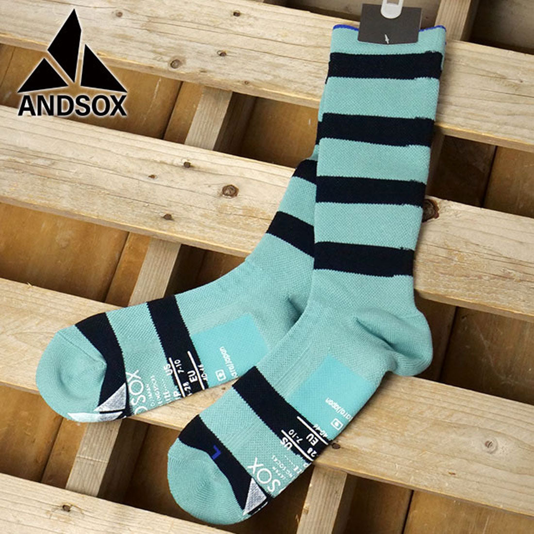 アンドソックス ANDSOX SUPPORT PILE CREW STRIPE SKY/NAVY [26486/26487] （SKY/NAVY） SKY/NAVY