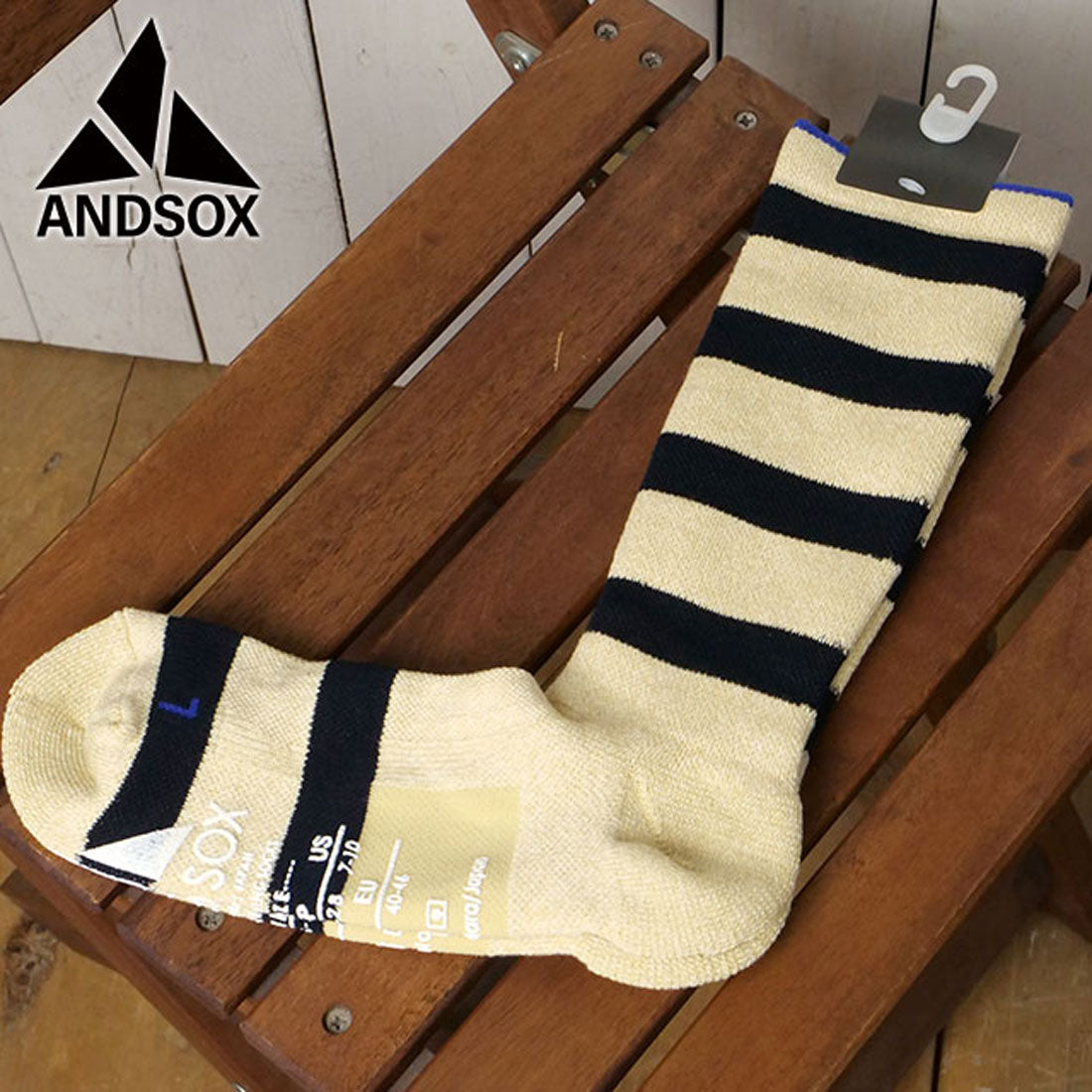 アンドソックス ANDSOX SUPPORT PILE CREW STRIPE WHITE/NAVY [26478/26479] （WHITE/NAVY） WHITE/NAVY