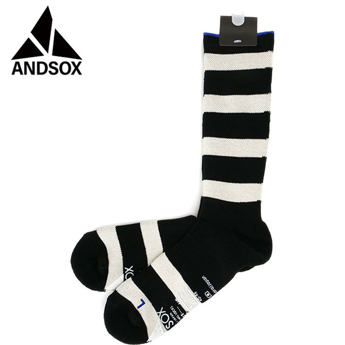 アンドソックス ANDSOX SUPPORT PILE CREW STRIPE BLACK/WHITE [26476/26477] （BLACK/WHITE） BLACK/WHITE