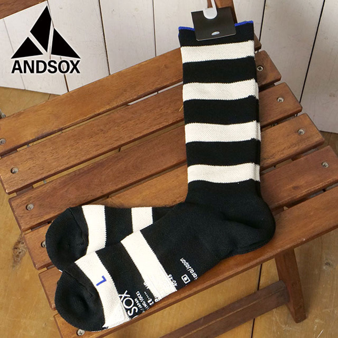 アンドソックス ANDSOX SUPPORT PILE CREW STRIPE BLACK/WHITE [26476/26477] （BLACK/WHITE） BLACK/WHITE