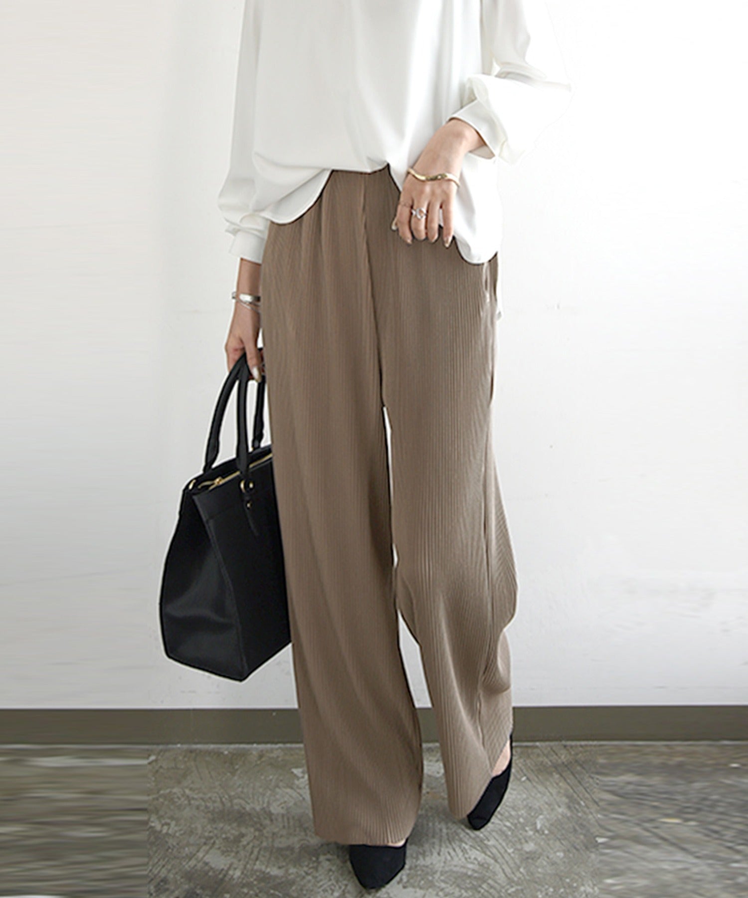 And It and it_ Self-Cut Pleated Wide Pants \ Worn by popular blogger AYA / Pleated Pants Women's Spring Summer Autumn Winter Bottoms Pants Pleats Self-Cut Hem Cut