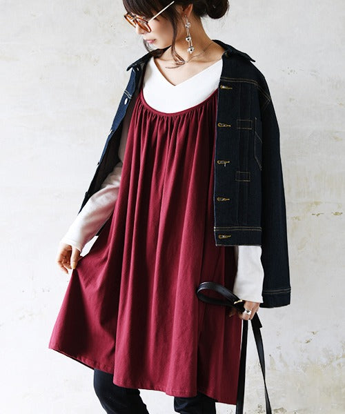 and it_ One Piece【and it_】Basic Gather Flare Cotton Camisole Dress【M】Ladies Dress Tunic Long Over Camisole Three