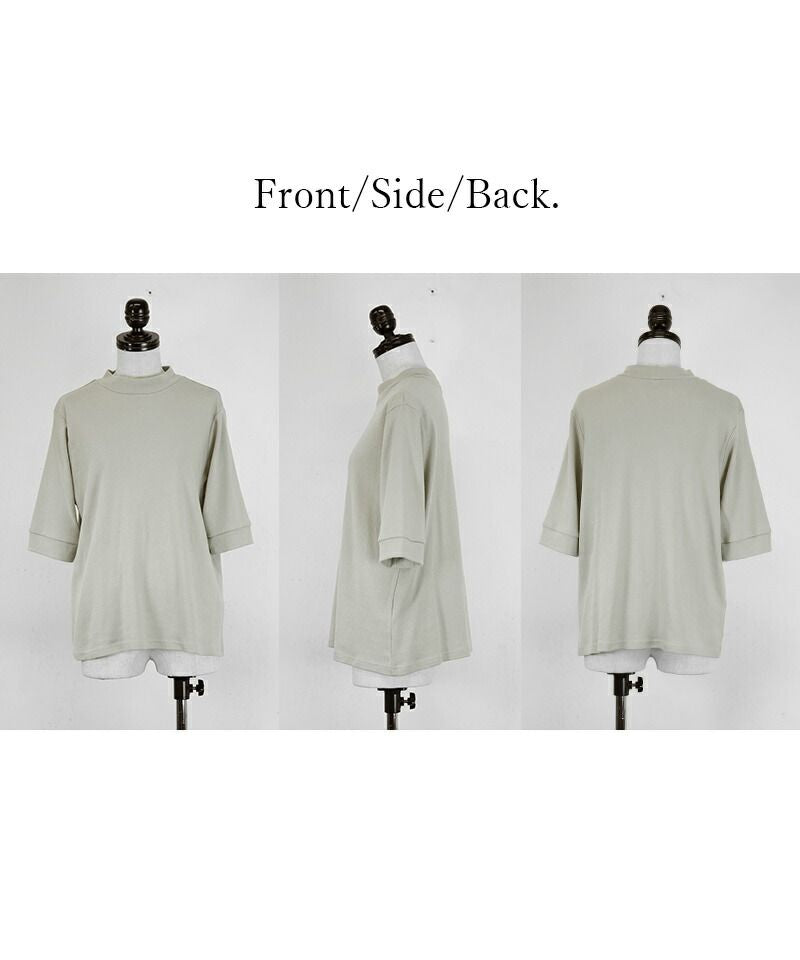 アンドイット and it_ ハイネック5分袖コットンスムースカットソー カットソー レディース 春夏 半袖 綿100％ トップス Tシャツ ティーシャツ コットン ハイネック シンプル 無