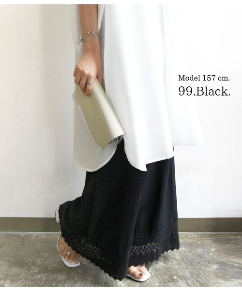 アンドイット and it_ 裾レースコットンリネンペチパンツ ペチコート エミュラル 【MーL】レディース 春夏秋冬 ボトムス パンツ ぺチパンツ ロング丈 アイボリー （99ブラック） 99ブラック