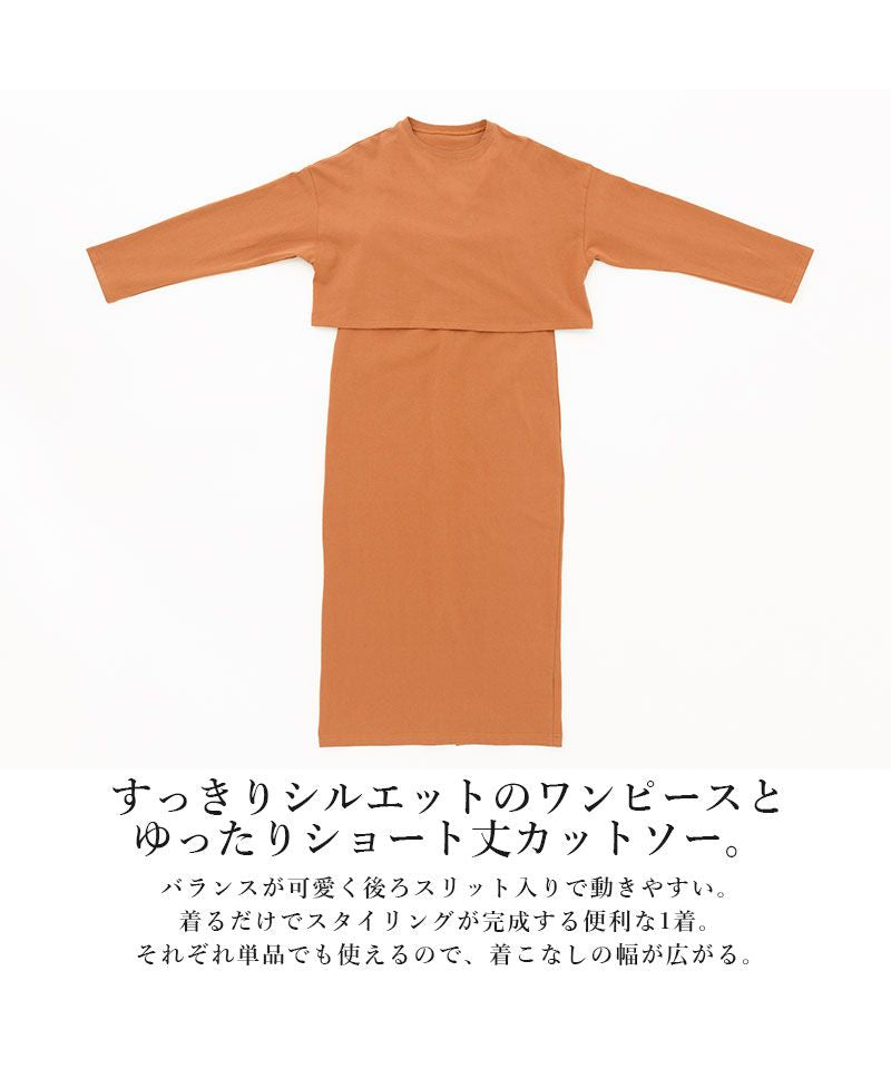 アンドイット and it_ ノースリーブワンピース×ショート丈カットソーセット ワンピース レディース 春夏 トップス カットソー セット 2点セット 無地 シンプル カジュアル 長袖 シ